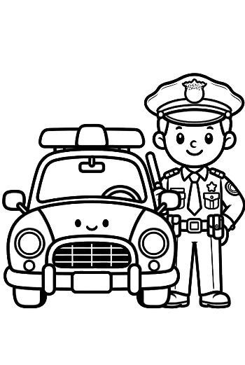 Law Enforcement Officer Next to Police Vehicle Printable