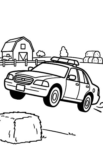Police Car Speeding Past Country Farmhouse Printable