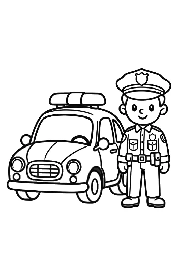 Police Officer Posing with Service Cruiser Printable