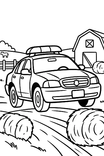 Police Patrol Car Driving Past Farm Hay Bales Printable