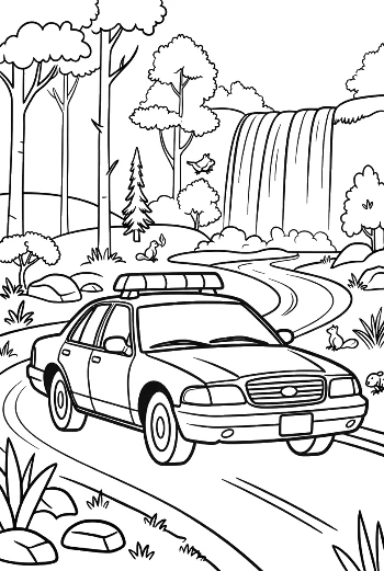 Police Patrol Cruiser in Autumn Forest Printable