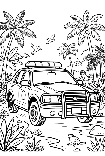 Police SUV Patrolling Near Jungle Palms Printable