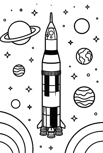 Easy Saturn V Coloring Page Printable