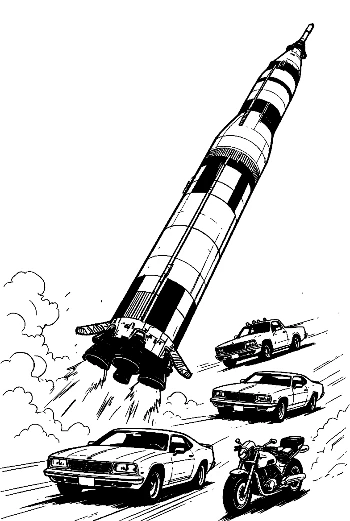 Saturn V Rocket Racing Cars and Motorcycle