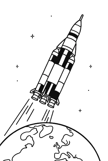 Saturn V Rocket Re-Entering Earth's Atmosphere Coloring Printable