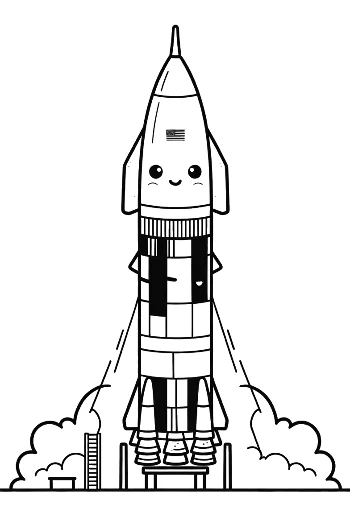 Simple Saturn V Rocket Outline for Preschool Coloring Printable