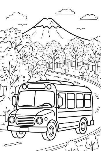 Bus Trip Through a Beautiful Mountain Landscape Coloring Printable