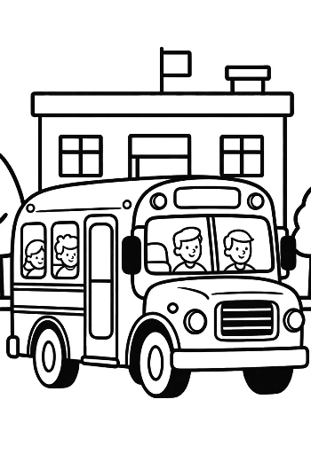 Detailed School Bus with Children Looking Out the Windows Printable