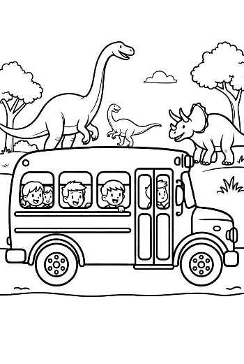 Dinosaur Bus Exploring a Prehistoric Land with Long Necks Printable