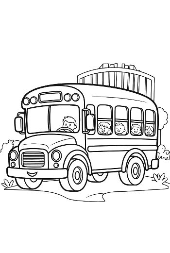 School Bus Passing Through the Main Gate on a Sunny Day Printable