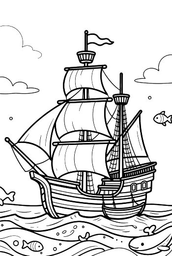 Classic Pirate Galleon Sailing on Open Seas Printable