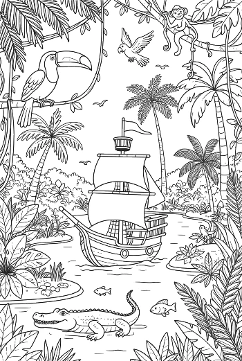 Deep Jungle Discovery with a Hidden Pirate Boat Printable