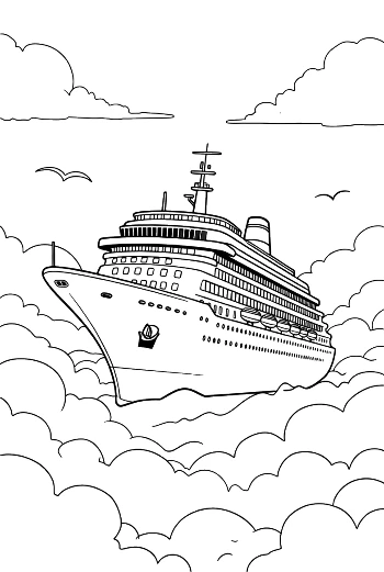 Fantasy Sky Cruise Vessel in Fluffy Clouds Printable