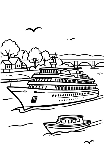 Luxury Yacht and Cruise Ship in Calm Bay Printable