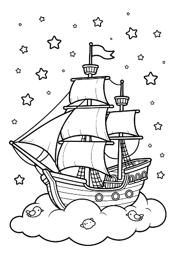 Magical Pirate Ship Flying Through a Starry Night Printable