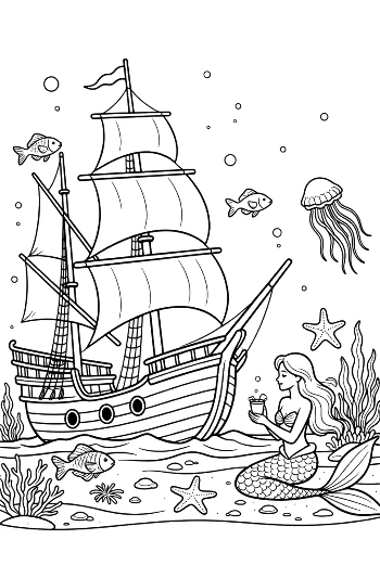Ocean Deep Exploration with Pirate Ship and Sea Life Printable