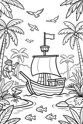 Pirate Ship Coloring Page Printable