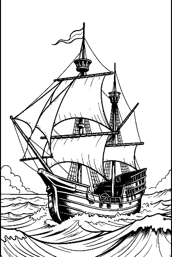 Pirate Ship Sailing Stormy Seas