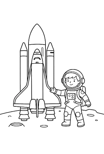 Astronaut Standing Next to a Space Shuttle on the Lunar Surface Printable