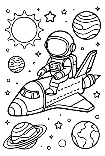 Cute Cartoon Astronaut Sitting on a Space Shuttle Printable