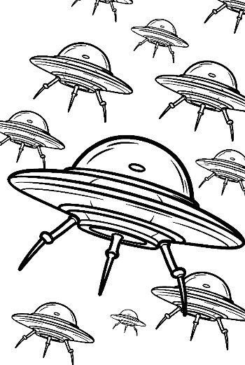 Fleet of UFOs Invading in Sketch Style