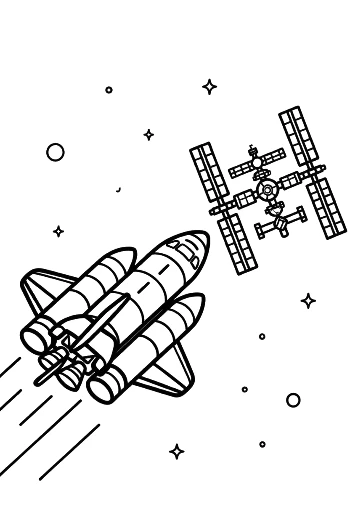 Space Shuttle Approaching a Satellite in Orbit Coloring Printable