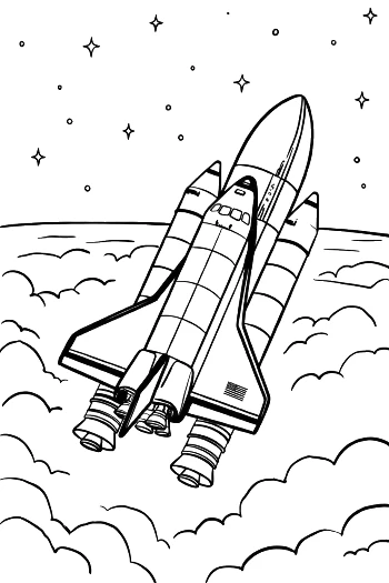 Space Shuttle Flying Above the Earth's Atmosphere Coloring Printable
