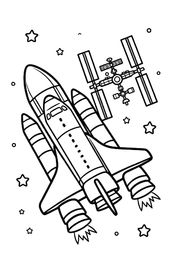Space Shuttle Flying Alongside Complex Orbital Structures Printable