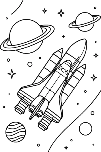 Space Shuttle Maneuvering Near a Crescent Moon Coloring Printable