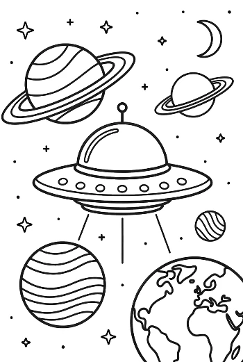 Spaceship Orbiting the Earth with Stars Background Printable