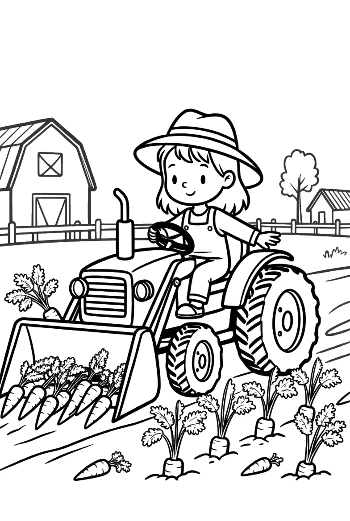 Hardworking Girl Plowing the Garden with a Small Tractor Printable