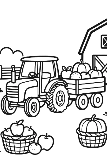 Tractor Pulling a Trailer Full of Pumpkins Near the Barn Printable