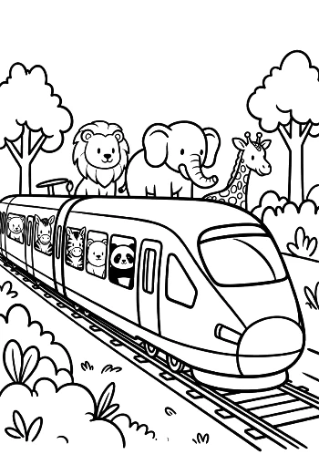 Bullet Train Safari with a Giraffe and Elephant Watching Printable