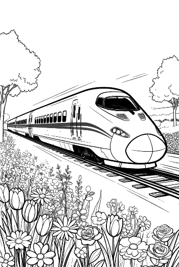 Bullet Train Speeding Through a Countryside Field in Summer Printable