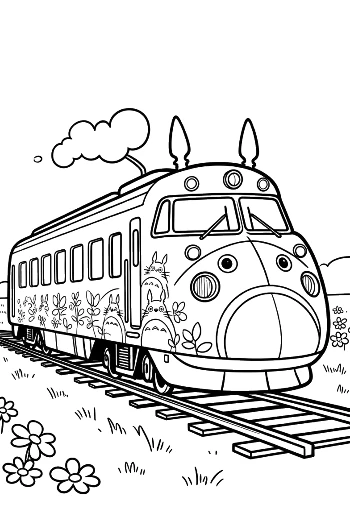 Cartoon Shinkansen with Bunny Ears and a Happy Face Printable