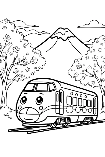 Commuter Bullet Train Traveling Through the Japanese Countryside Printable