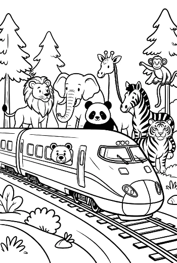 Safari Locomotive Traveling Through a Mountain Animal Sanctuary Printable