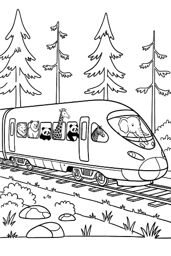 Safari Themed Bullet Train with Animals Looking from the Windows Printable