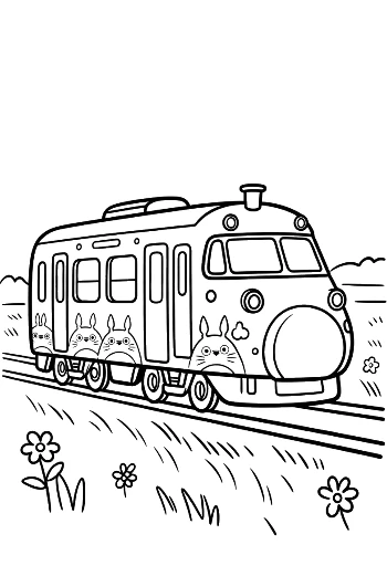 Smiling Bullet Train Character Navigating a Gentle Curve Printable