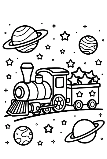 Steam Engine Journey Through Outer Space and Celestial Bodies Printable