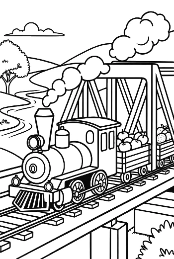 Steam Engine Puffing Smoke Over a Scenic Valley Bridge Printable