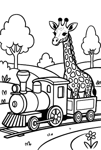 Wildlife Locomotive Puffing Smoke with a Giraffe on Board Printable